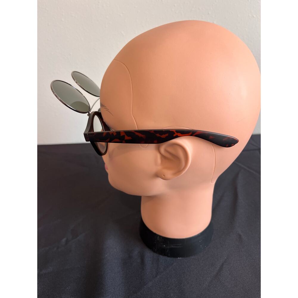 Round Flip Up Y2K Sunglasses Tortoiseshell Retro Steampunk Festival UV400 Shades - Picture 5 of 11